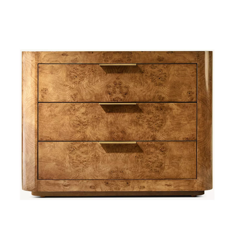 Burl Wood Nightstand 3 Drawer Accent Chest Modern Bedside Table End Table