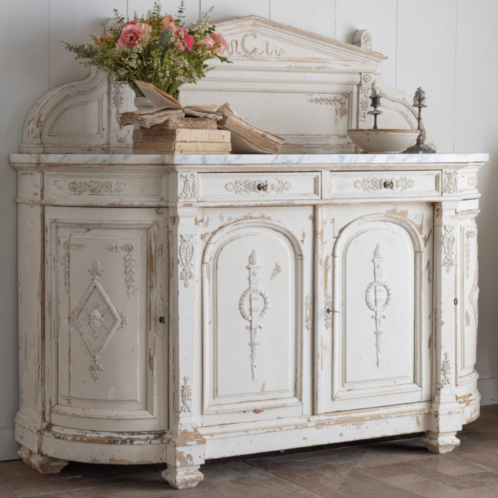 Antique Distressed Wood Sideboard