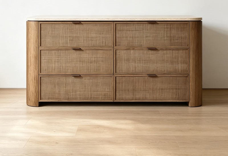 Rattan-Front Wooden Dresser