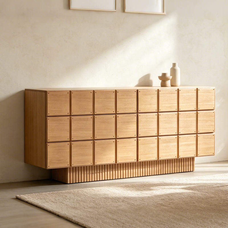 Grid-Front Wooden Credenza