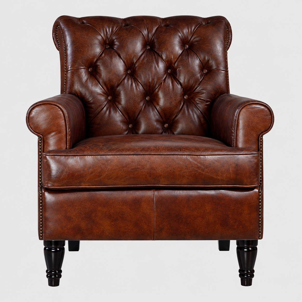 Distressed Leather Tufted Accent Chair