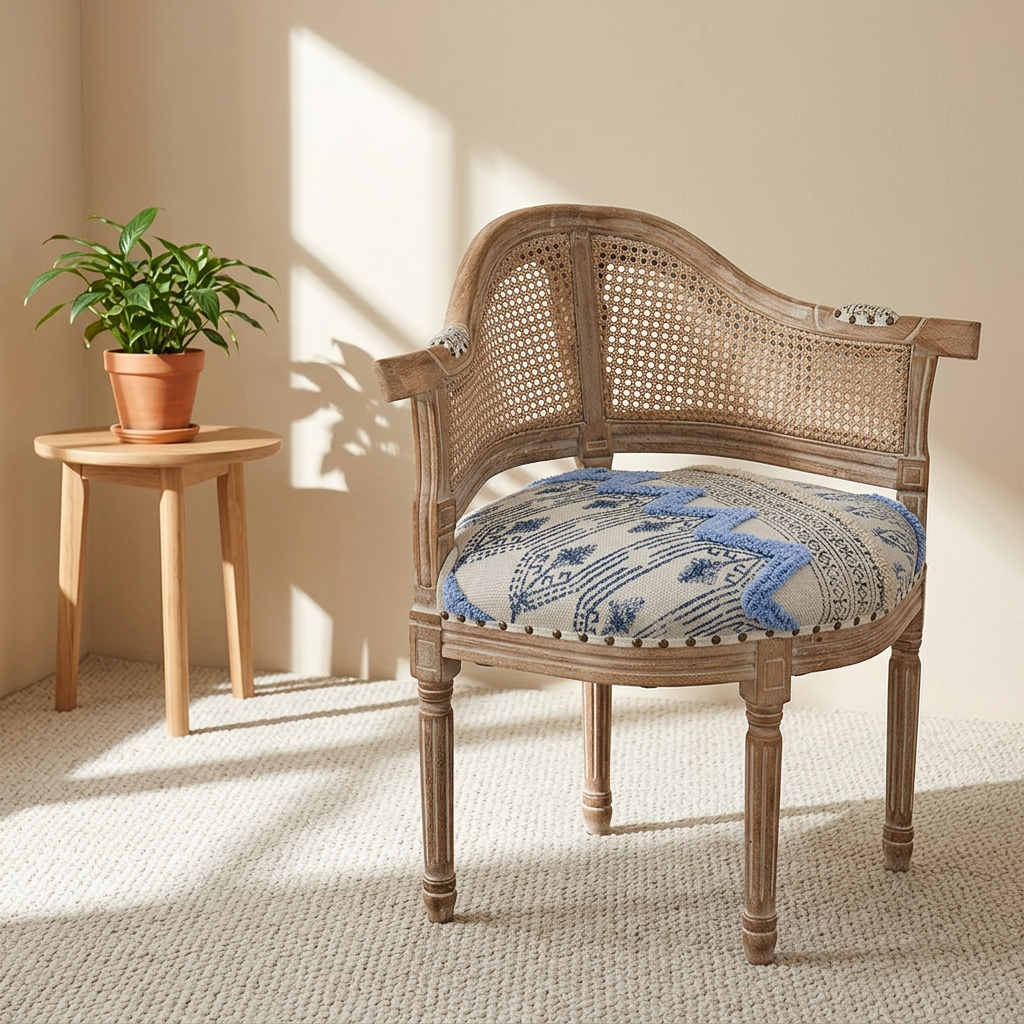 French Country Cane Accent Armchair