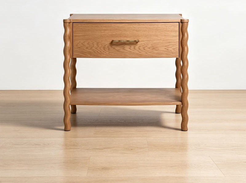 Wavy-Leg Wooden Nightstand