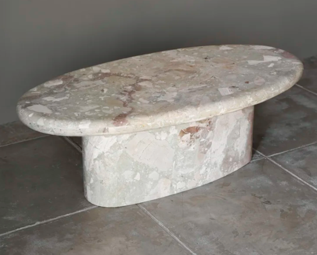 Organic Breccia Stone Oval Coffee Table