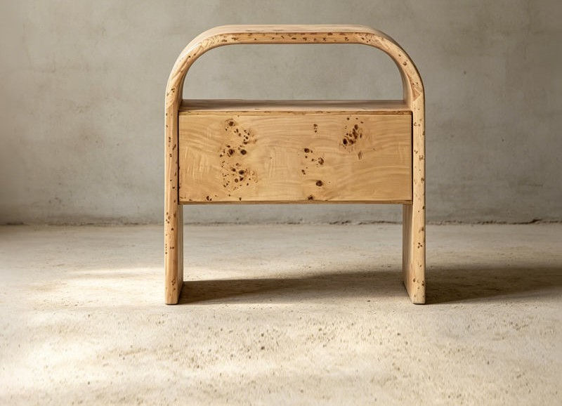 Arched-Top Burl Wood Single-Drawer Nightstand