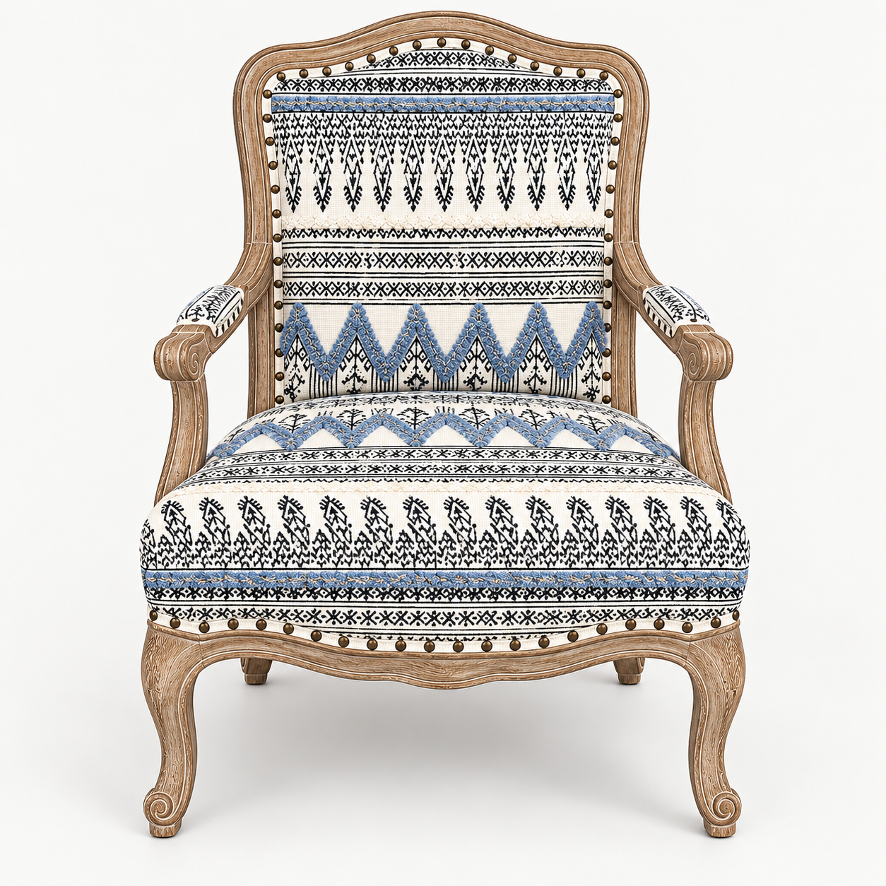 American Country Patterned Wooden High-Back Accent Armchair