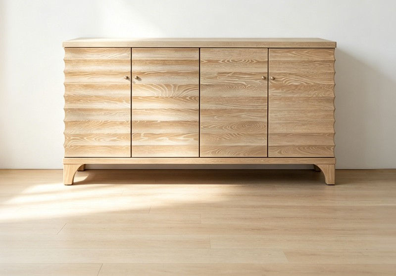 Wave-Front Light Wood 4-Door Credenza