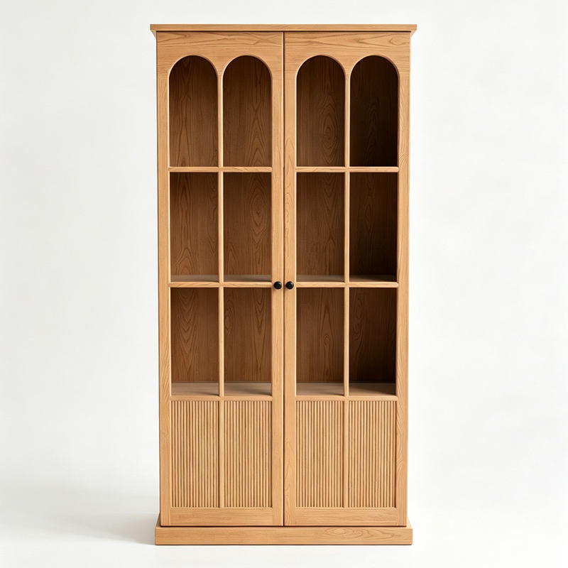 Arched-Glass Wood Display Cabinet