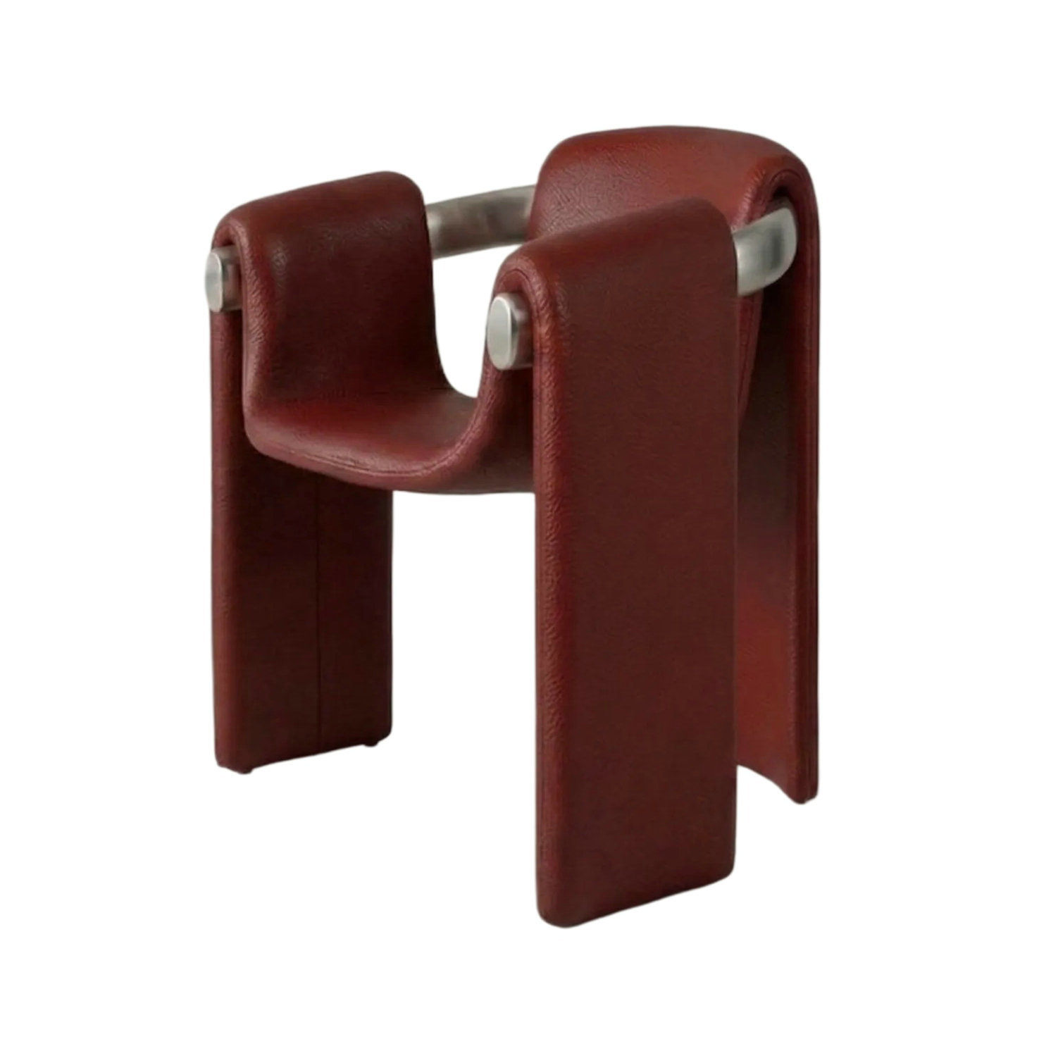 Burgundy Faux Leather Dining Chair with Metal Frame, Modern Accent Armchair