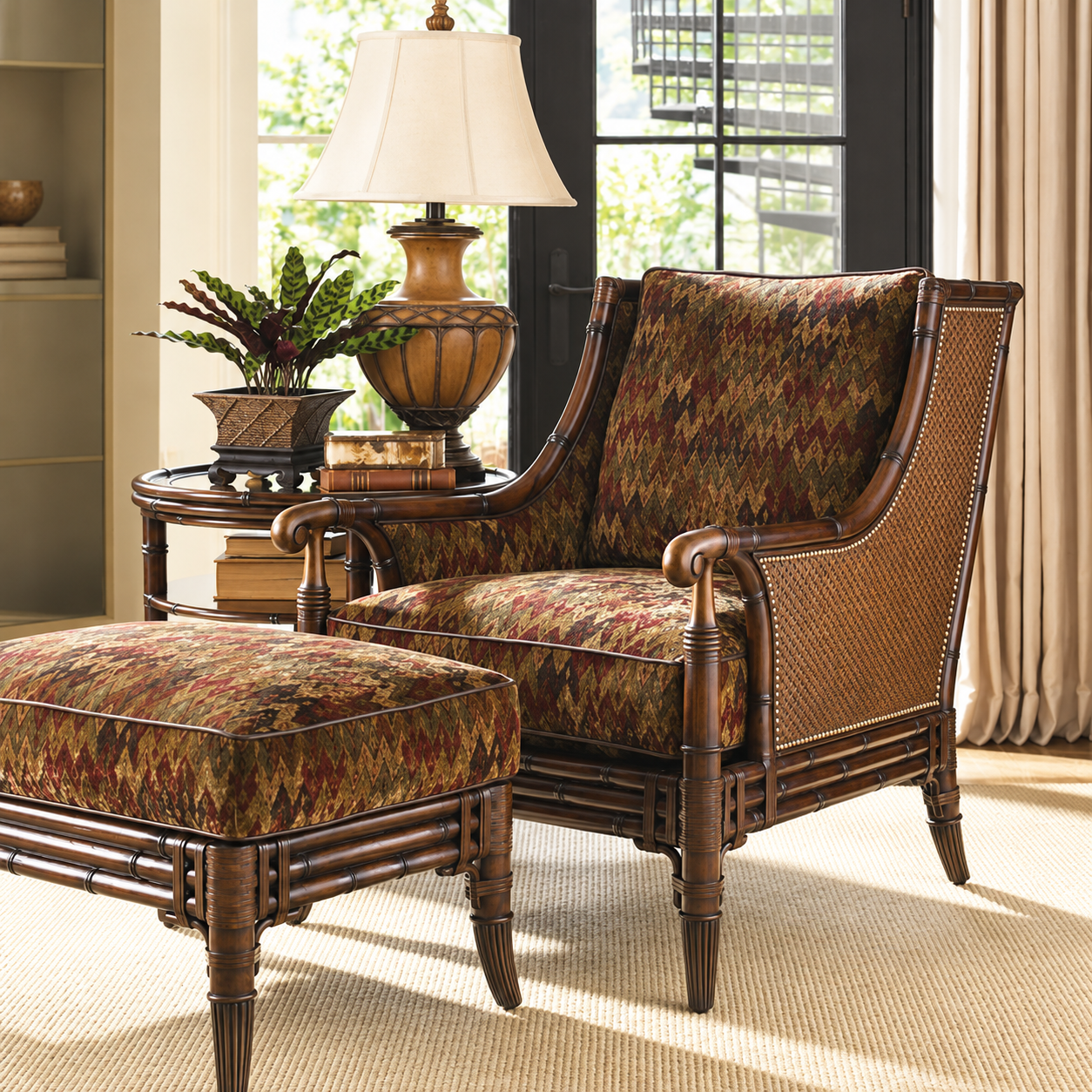 Solid Wood Lounge Chair, Rattan Woven Accent Chair for Living Room