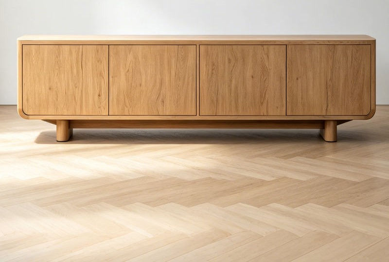 Curved-Edge Wooden Credenza