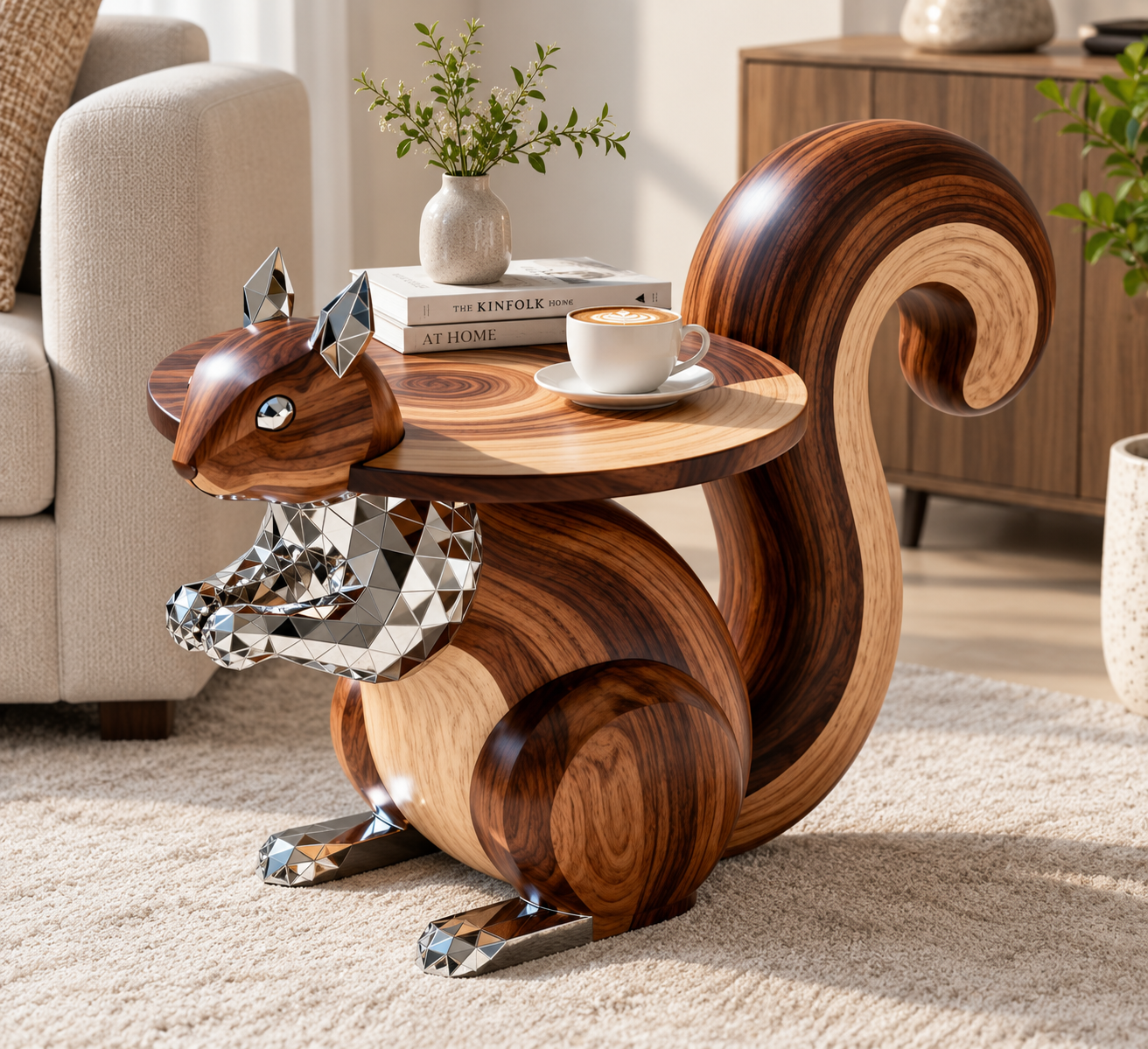 Contemporary Luxury Wooden Sculptural Squirrel Coffee Table