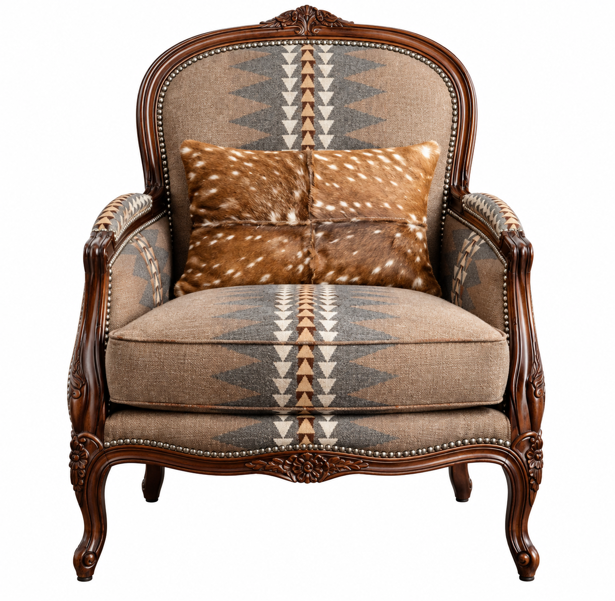 Rustic Geometric Print and Cowhide Accent Armchair