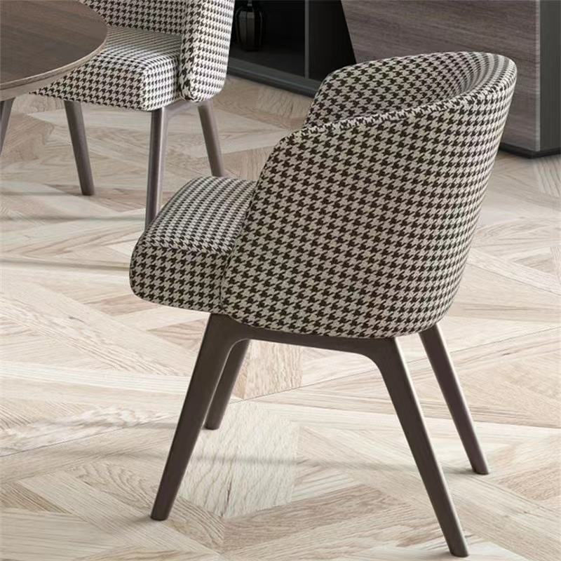 Houndstooth Patterned Wood-Base Dining Chair