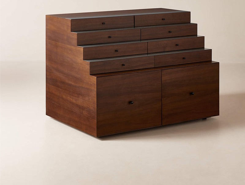 Multi-Tiered Walnut Storage Credenza