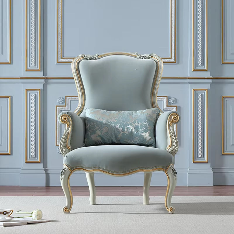 Neoclassical Light Blue and Gold Accent Chair