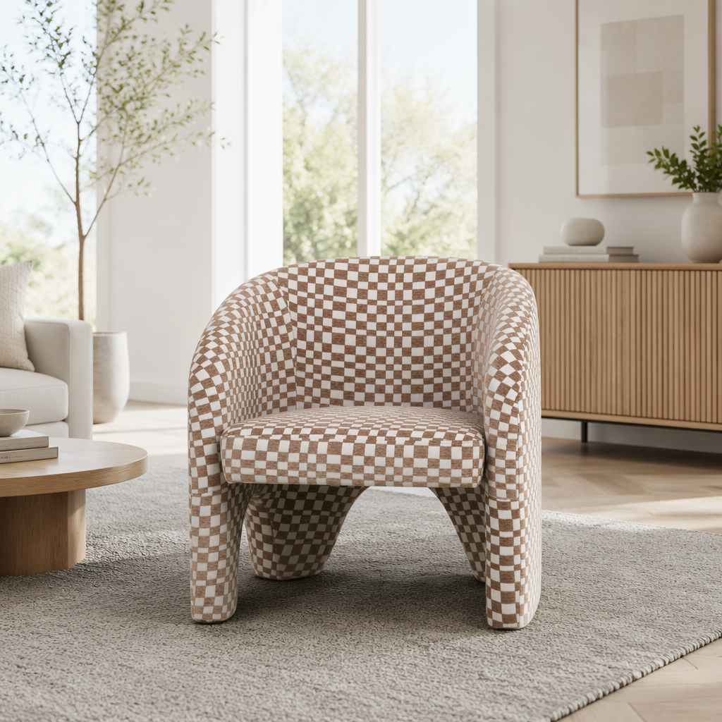 Nordic Coffee Checkered Barrel Lounge Chair