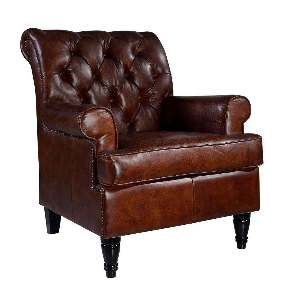 Thumbnail: Distressed Leather Tufted Accent Chair