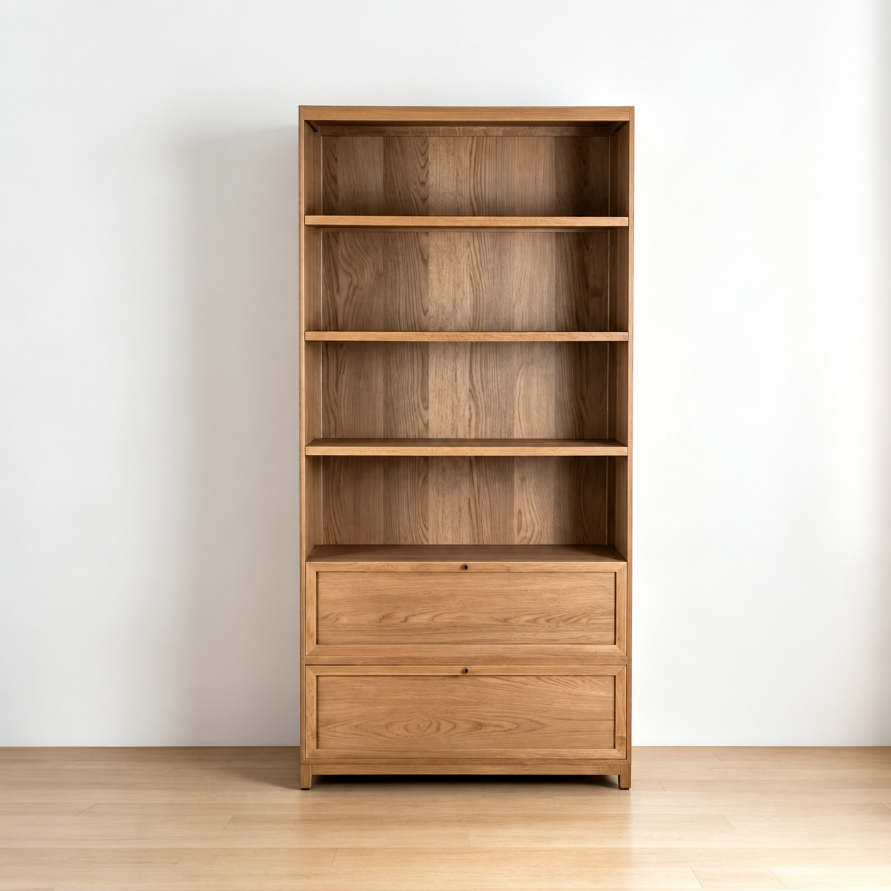 Natural Wood Open-Shelf Bookcase