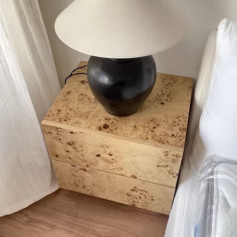 Burl Wood Two-Drawer Nightstand
