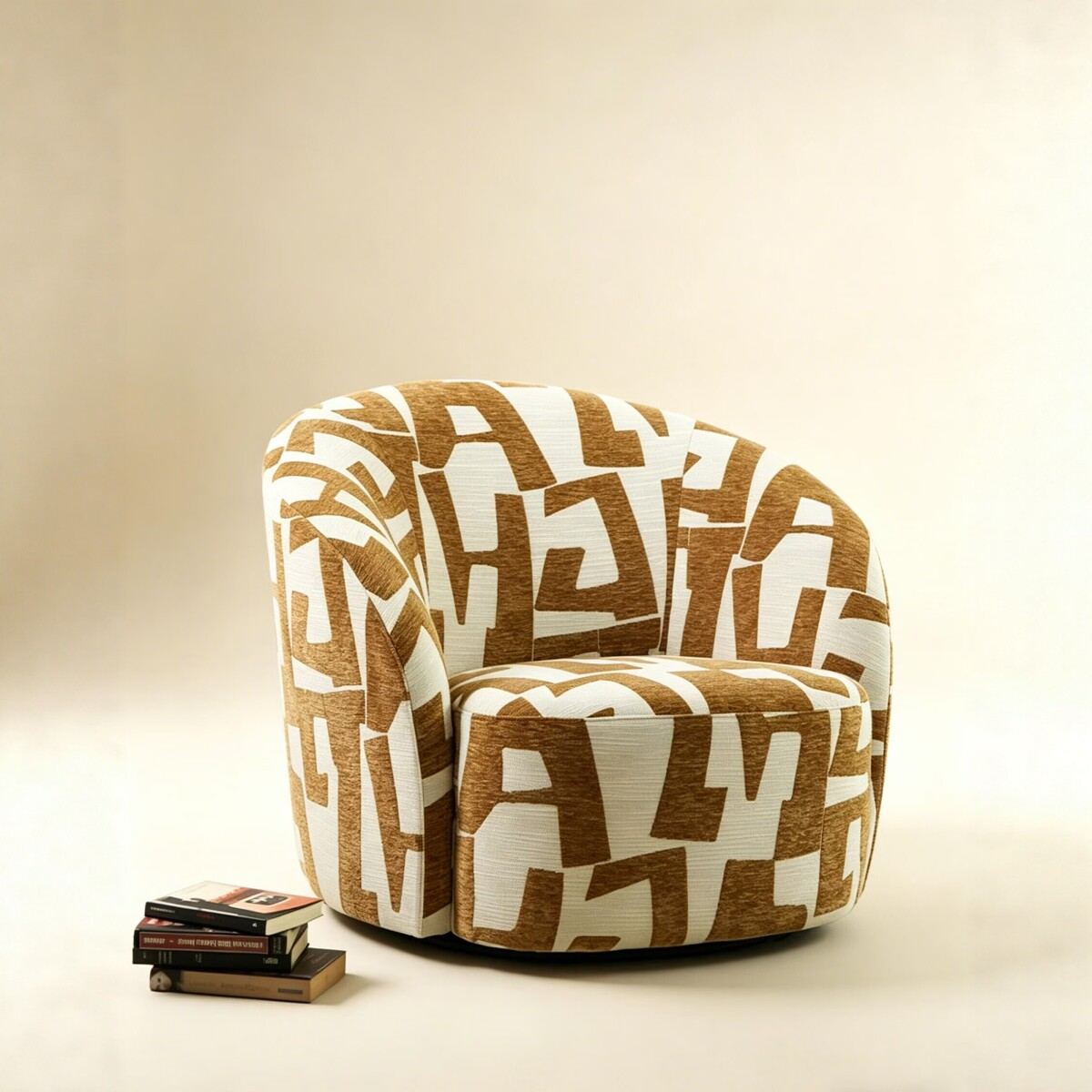 Printed Fabric Swivel Barrel Club Chair Modern Lounge Armchair