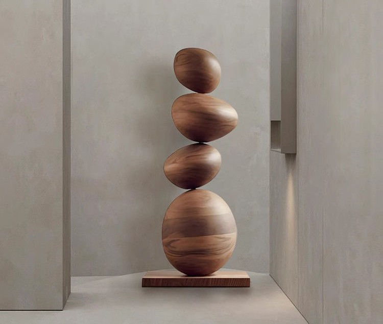 Stacked Wooden Pebble Totem Sculpture