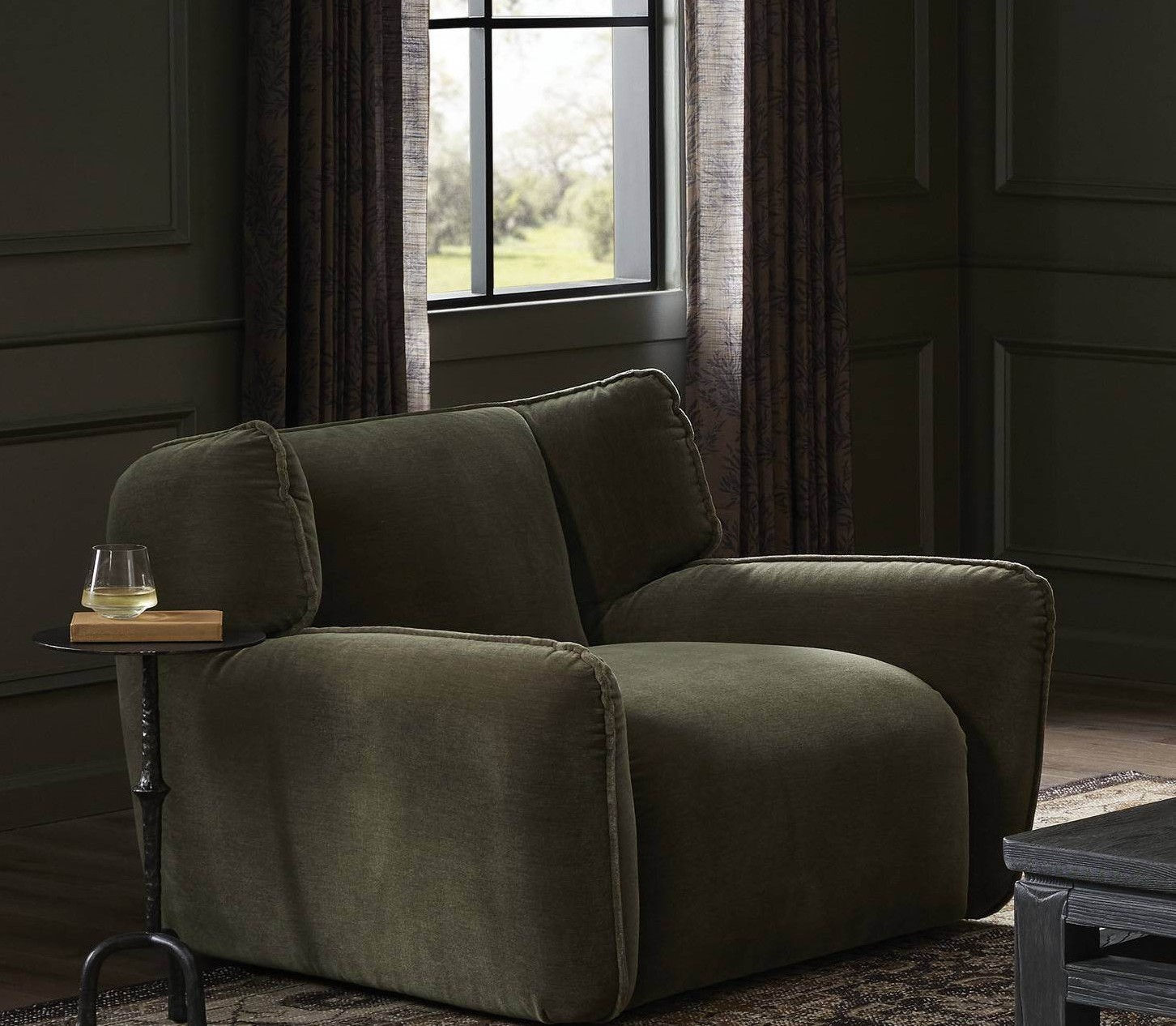 Olive Green Velvet Accent Chair, Oversized Lounge Chair for Living Room