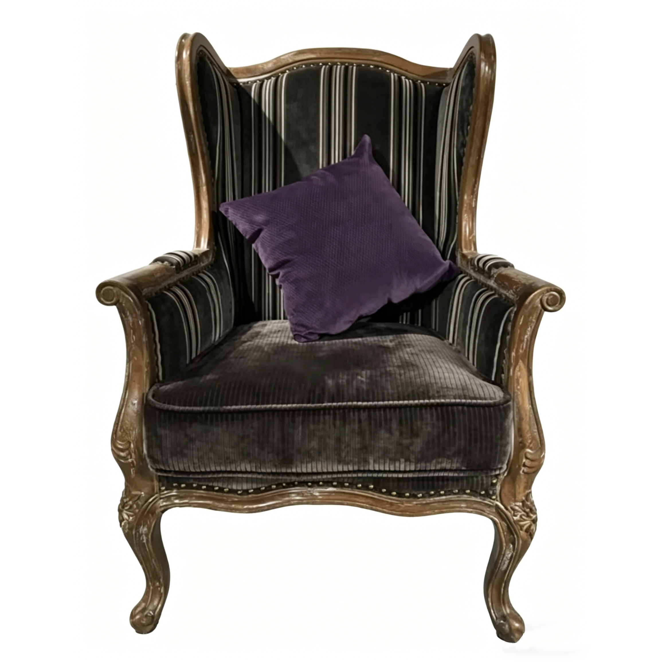 Luxurious Striped Velvet Wingback Accent Armchair