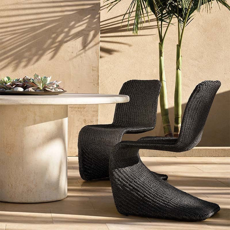 Black Woven Rope Outdoor Dining Chair, Modern Patio Garden Side Chair