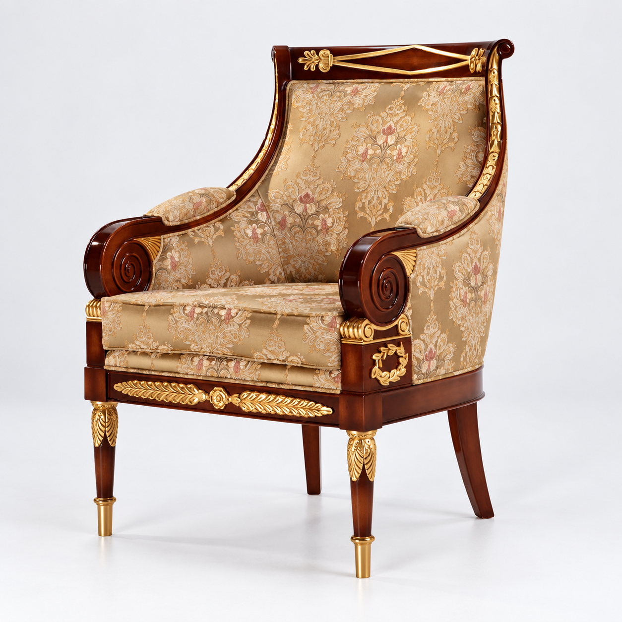 Classic Mahogany and Gold Accent Chair