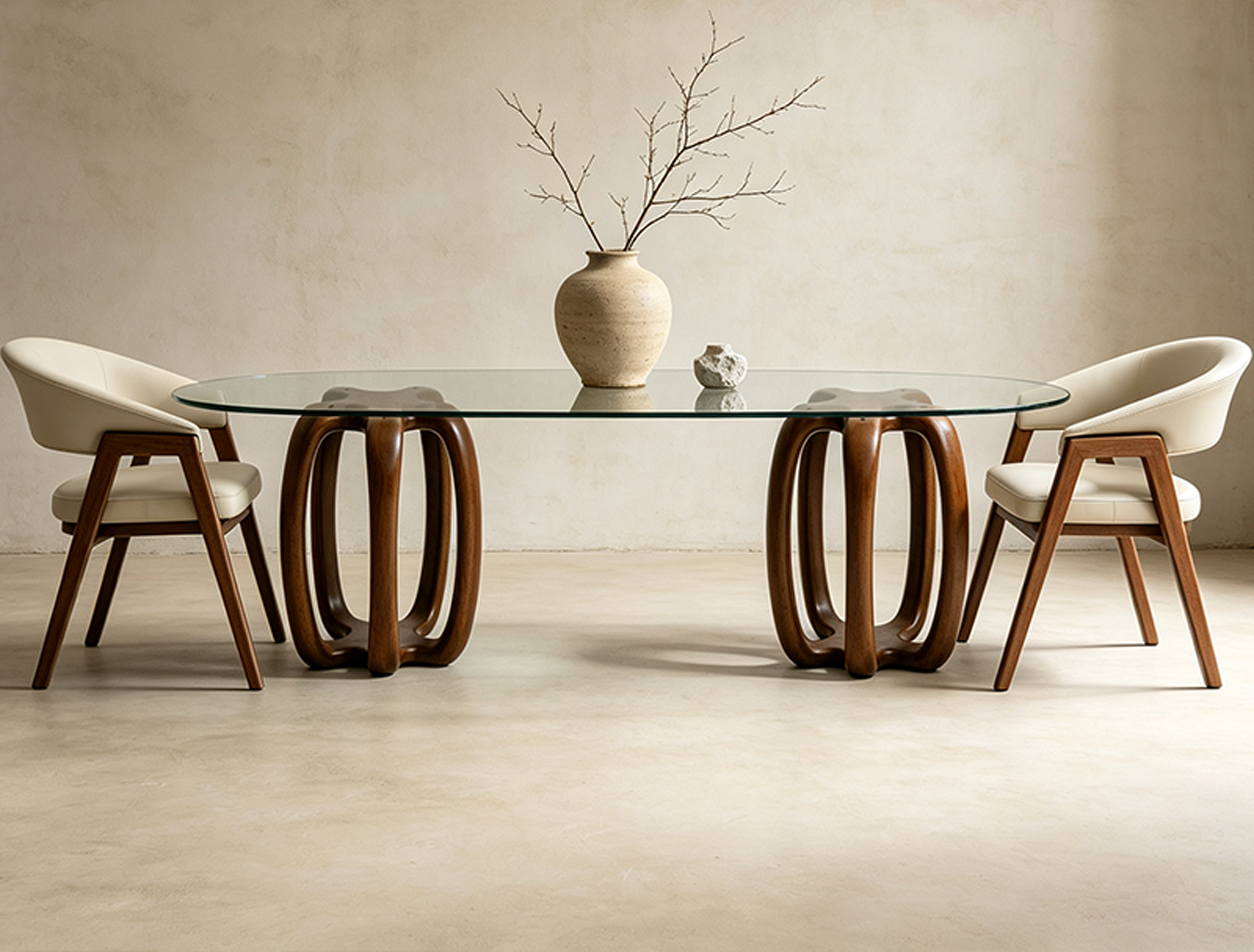 Modern Dining Table Oval Glass Top Solid Wood Legs