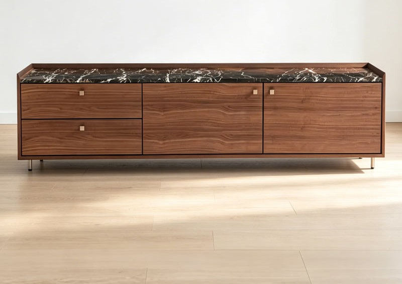 Marble-Top Wooden TV Stand
