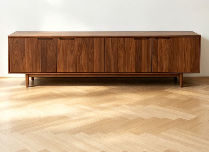 Waffle-Pattern Wooden TV Stand