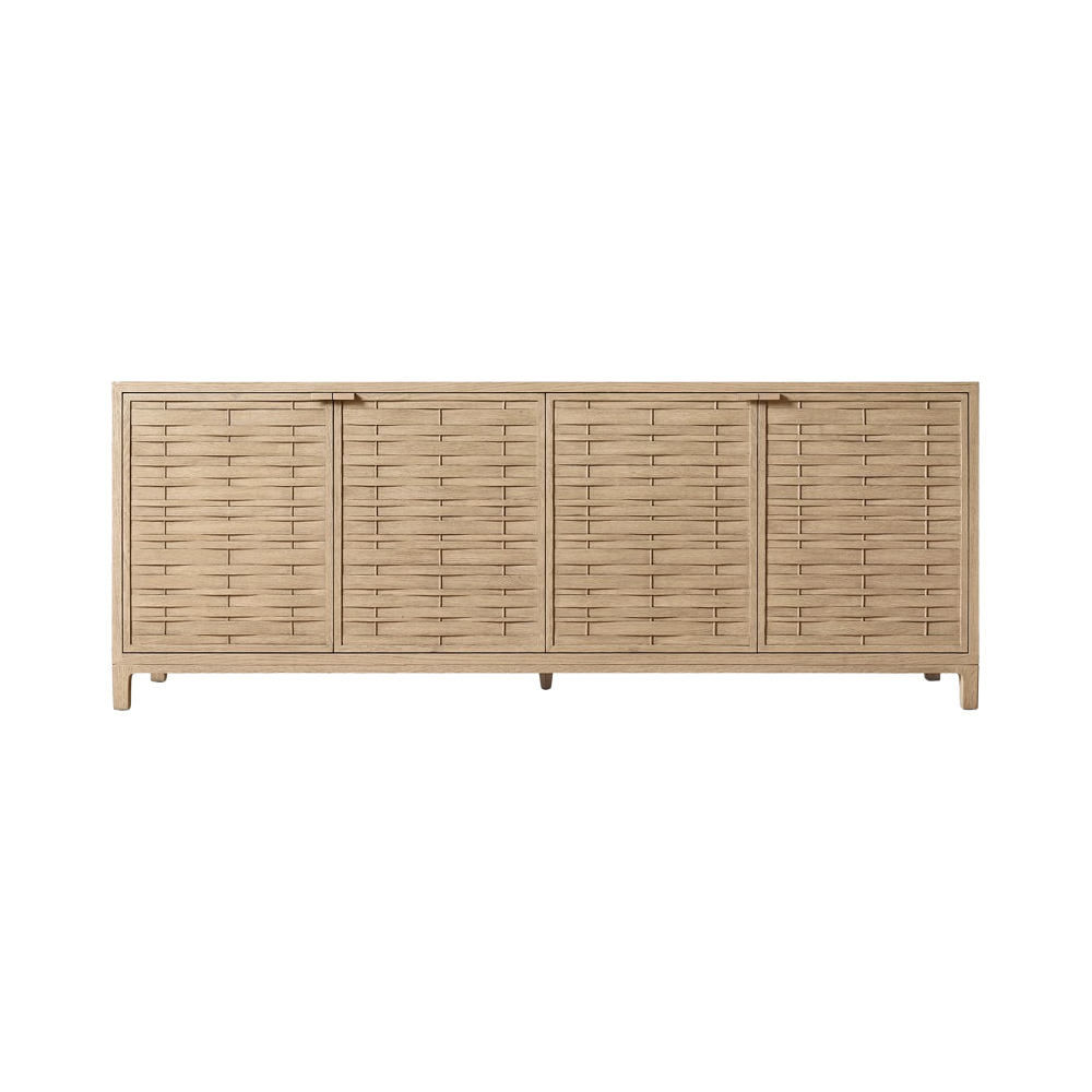 Natural Wood Sideboard Credenza Woven Door Buffet Storage TV Console