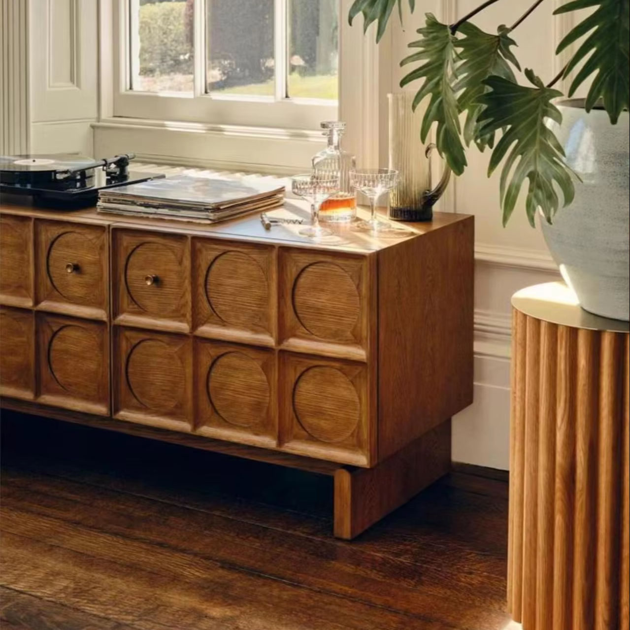 Geometric Relief Wooden Credenza
