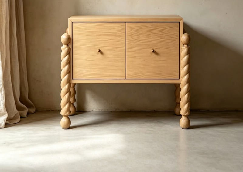 Twisted-Leg Wooden Accent Cabinet