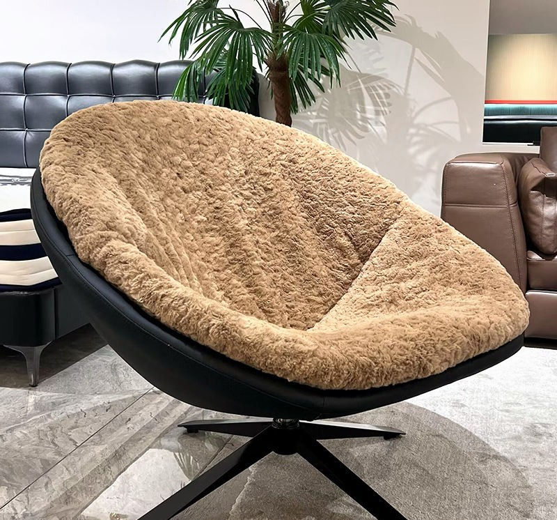 Modern Fluffy Faux Fur Swivel Lounge Chair
