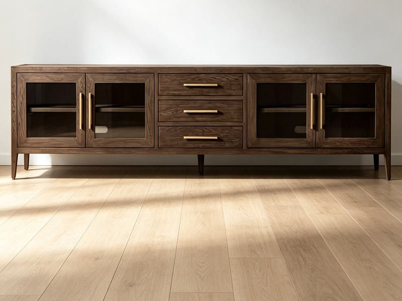 Glass-Door Wooden TV Stand