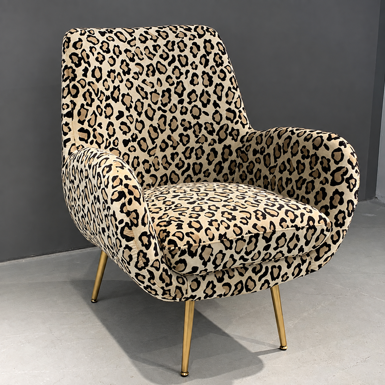 Leopard Print Velvet One-Seater Nordic Accent Sofa