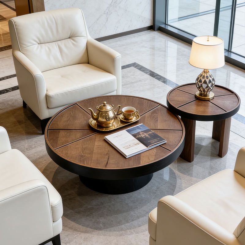 Modern Round Wooden Segmented Coffee Table Set