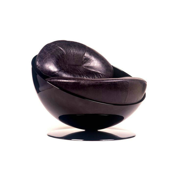 Black PU Leather Swivel Lounge Chair, Round Pod Accent Chair with Metal Base