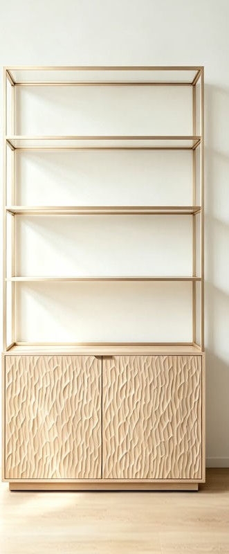 Textured-Door Open-Shelf Display Cabinet