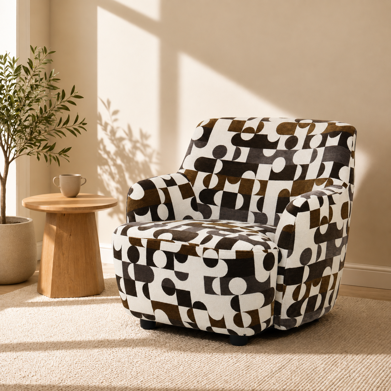Nordic Style Abstract Geometric Fabric Accent Armchair