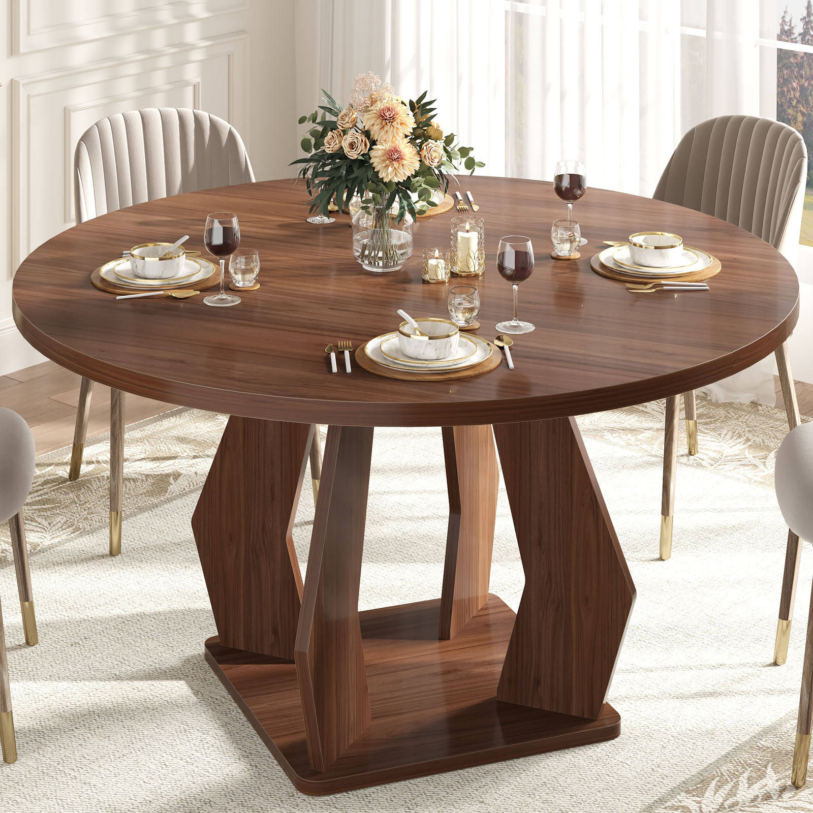 Dark Walnut Round Dining Table