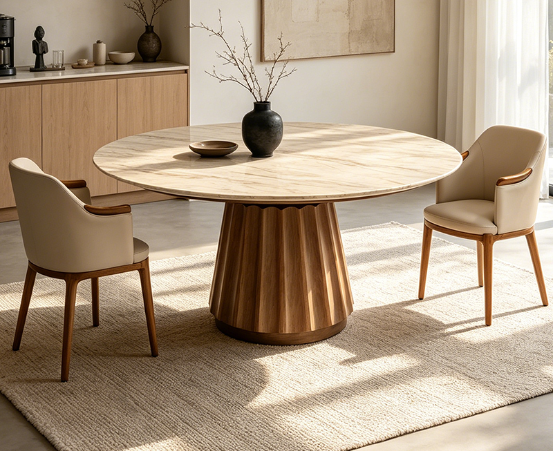 Modern Fluted Round Marble Dining Table