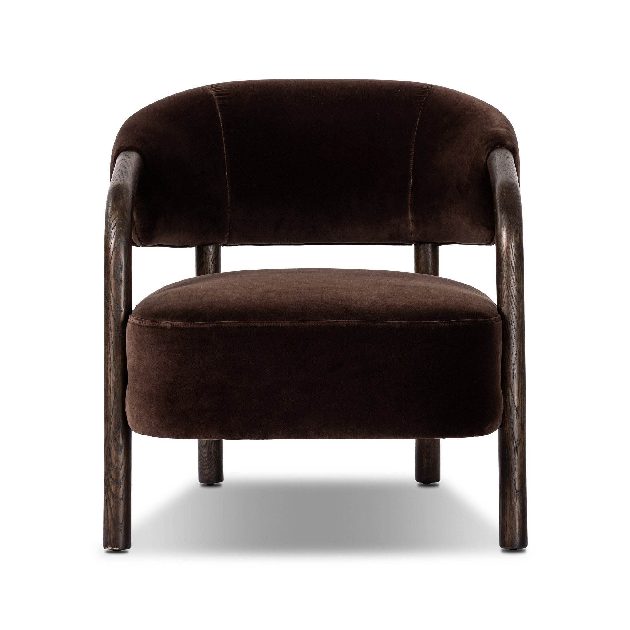 Dark Brown Velvet Accent Chair, Solid Wood Frame Lounge Armchair