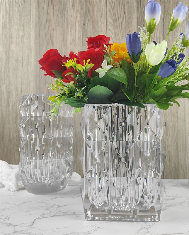 Modern Geometric Cut Crystal Vase Elegant Square Flower Container Centerpiece