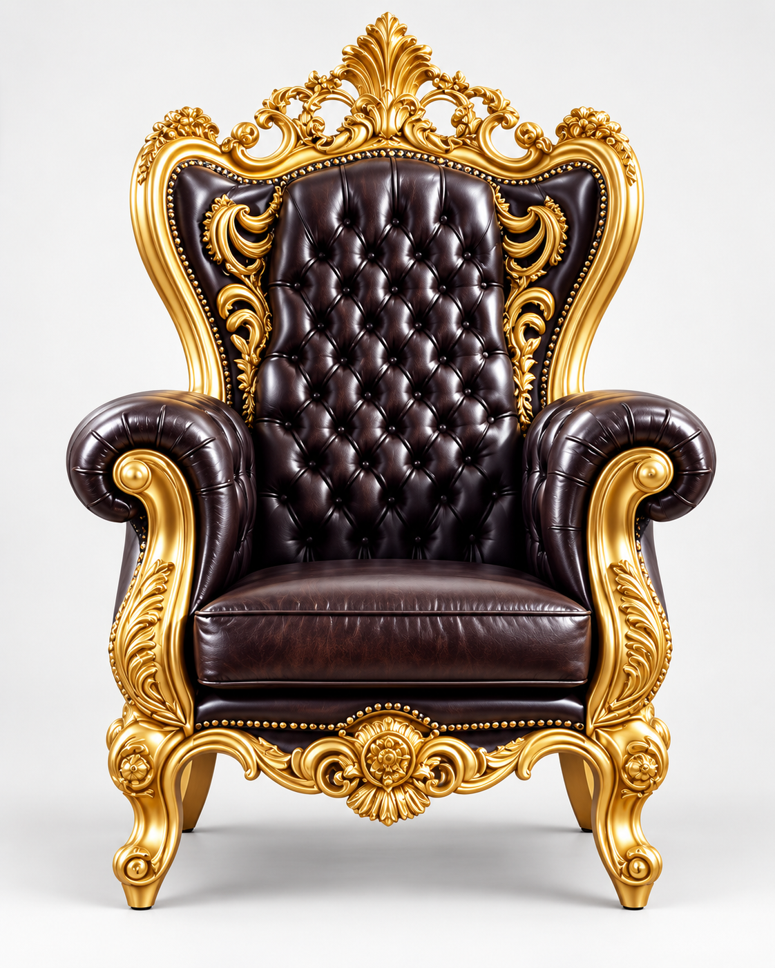 Gold Baroque Leather Throne Chair High Back Accent Armchair
