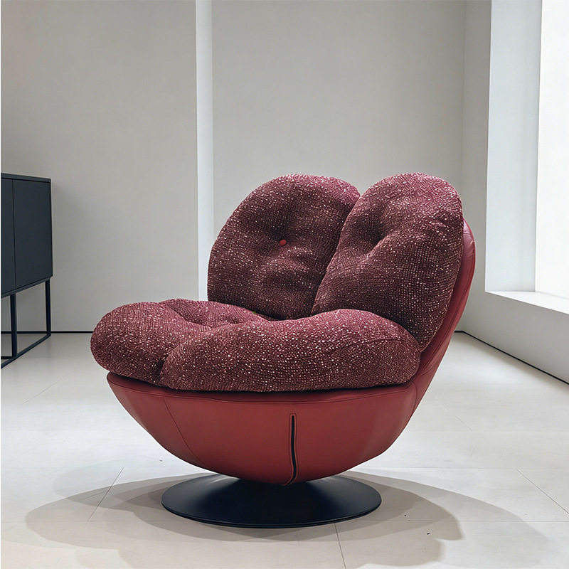 Modern Red Upholstered Swivel Lounge Chair