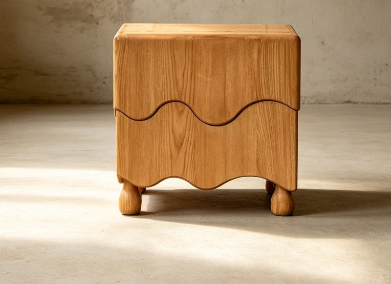Wavy Scalloped Two-Drawer Wooden Nightstand